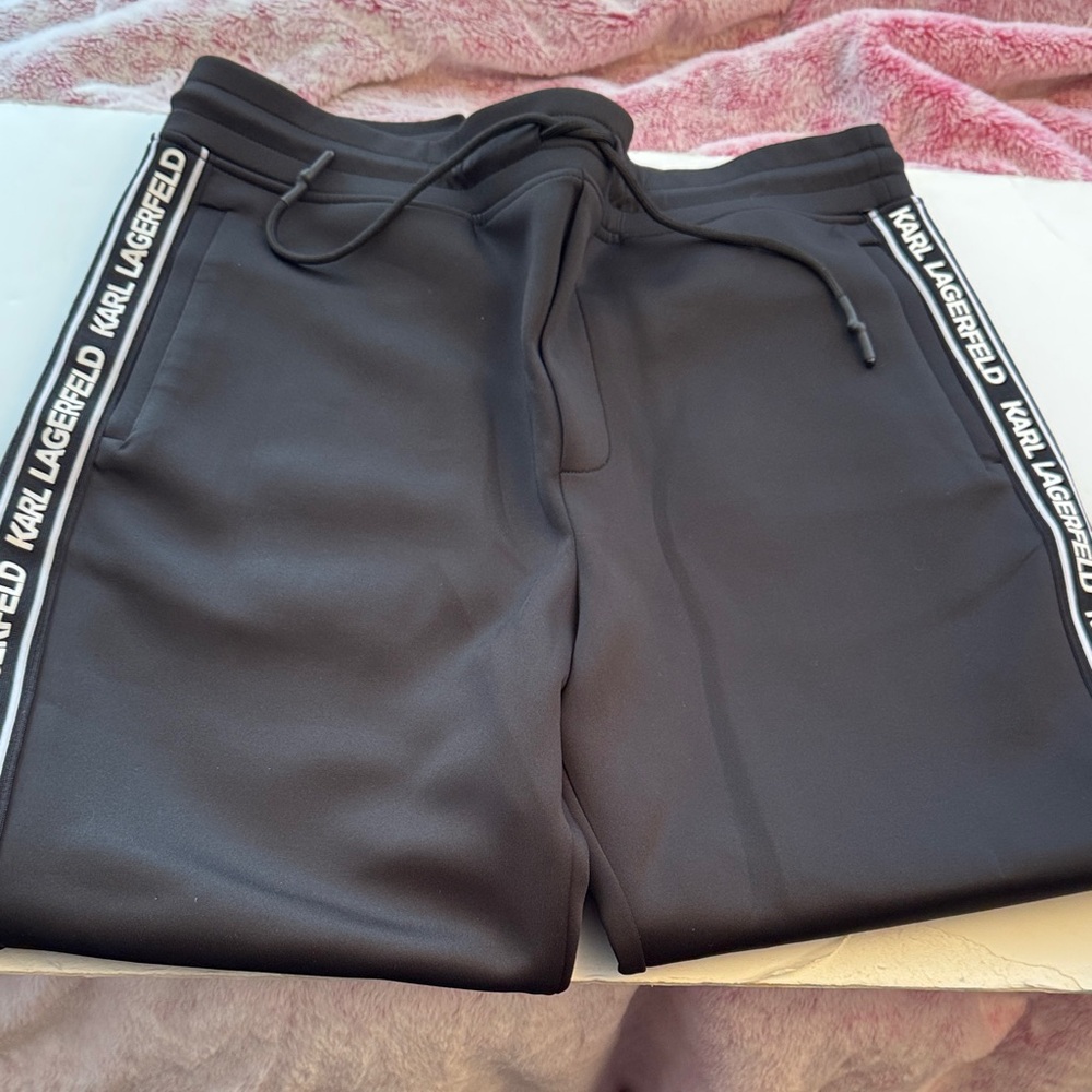 Karl Lagerfeld Black Pants Joggers with Logo Side Stripes